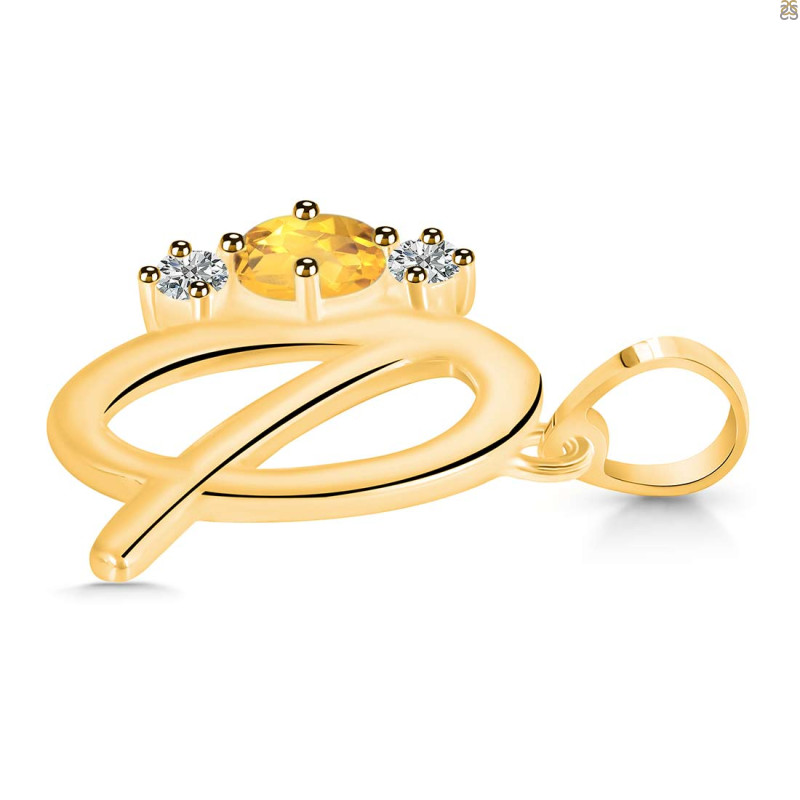 Citrine & White Topaz Alphabet Q Pendant CIT-RDA-69.