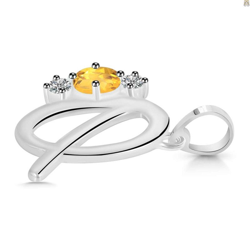 Citrine & White Topaz Alphabet Q Pendant