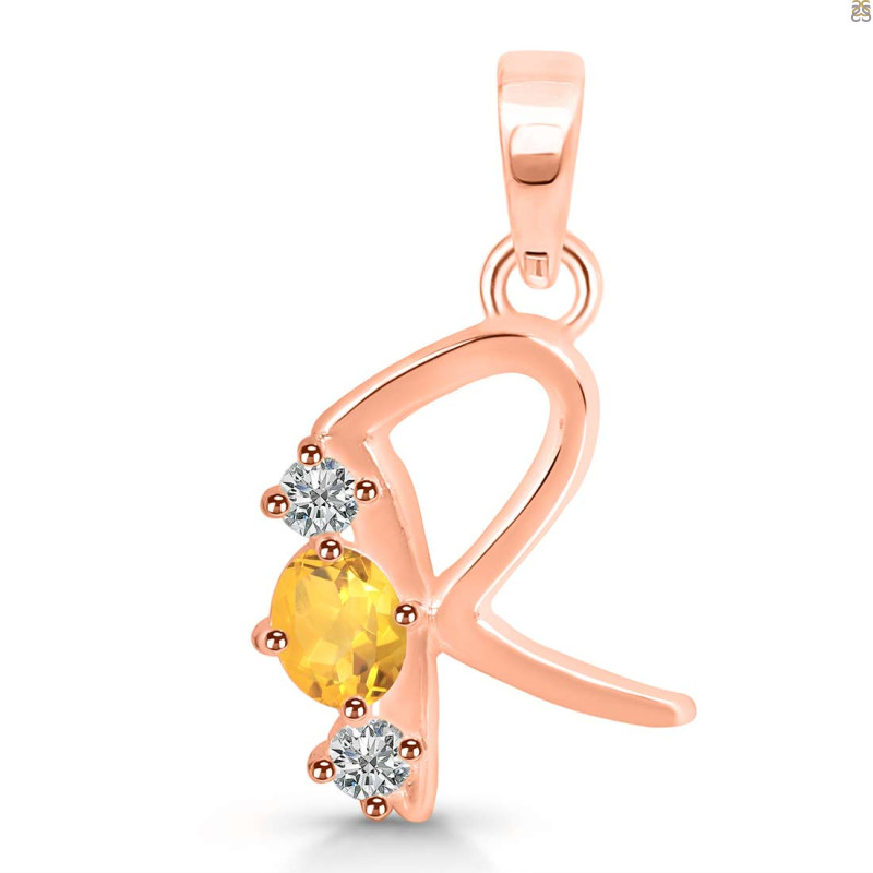 Citrine & White Topaz Alphabet R Pendant CIT-RDA-70.