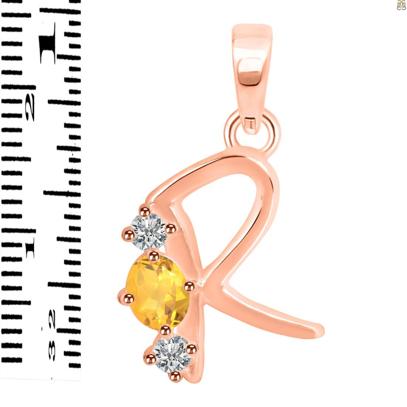 Citrine & White Topaz Alphabet R Pendant CIT-RDA-70.