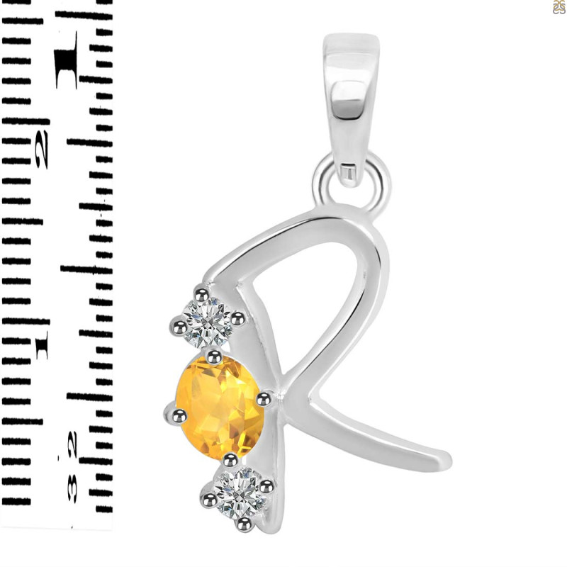 Citrine & White Topaz Alphabet R Pendant CIT-RDA-70.