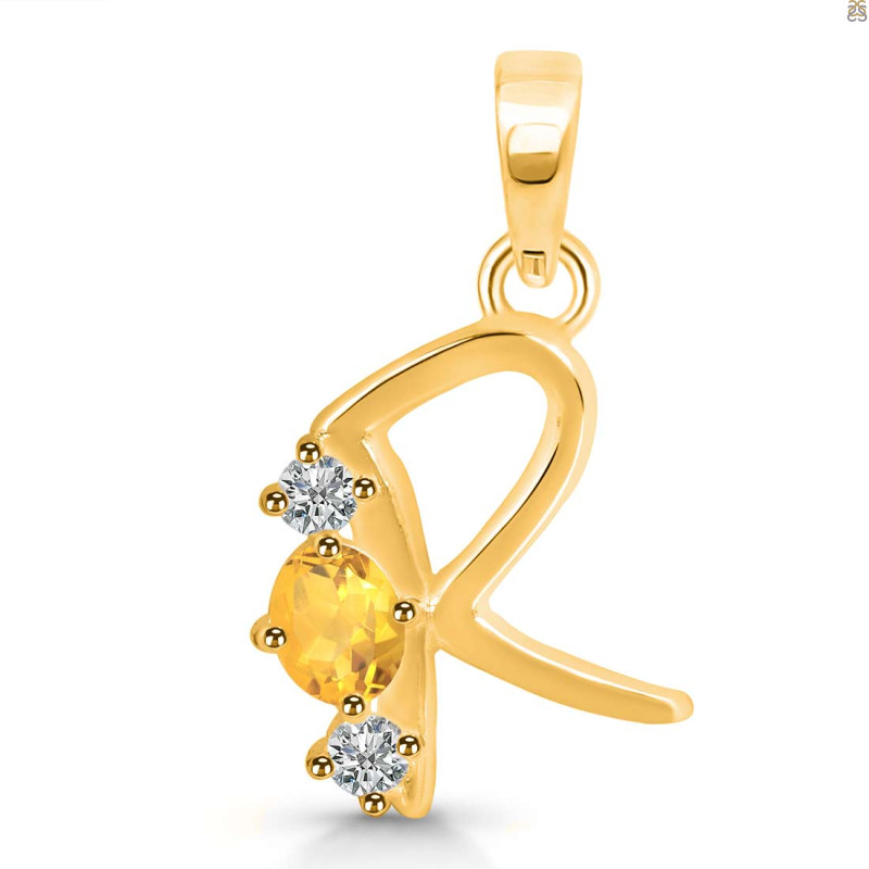 Citrine & White Topaz Alphabet R Pendant CIT-RDA-70.