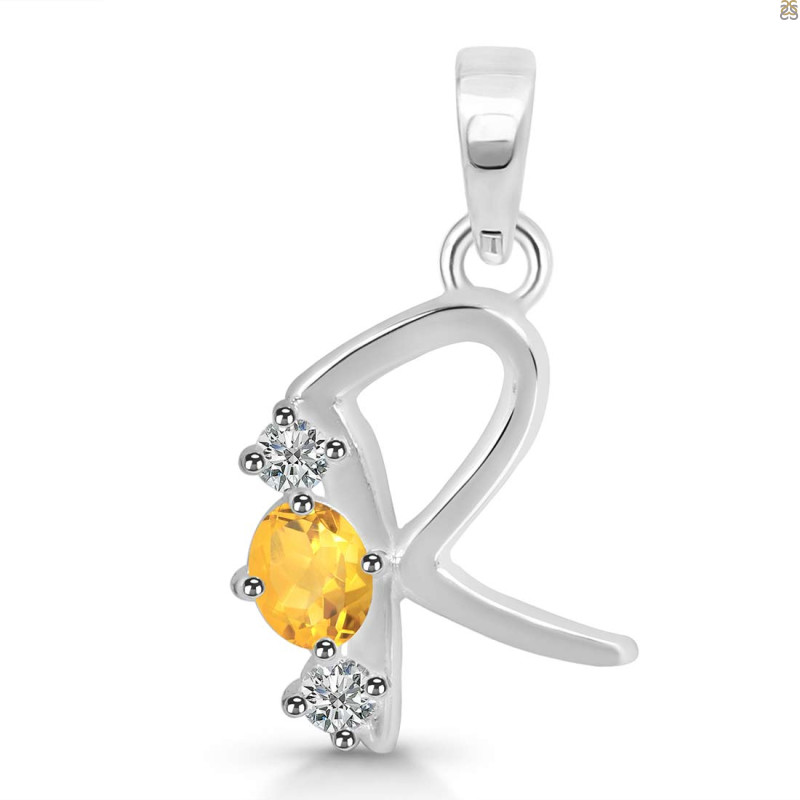 Citrine & White Topaz Alphabet R Pendant CIT-RDA-70.