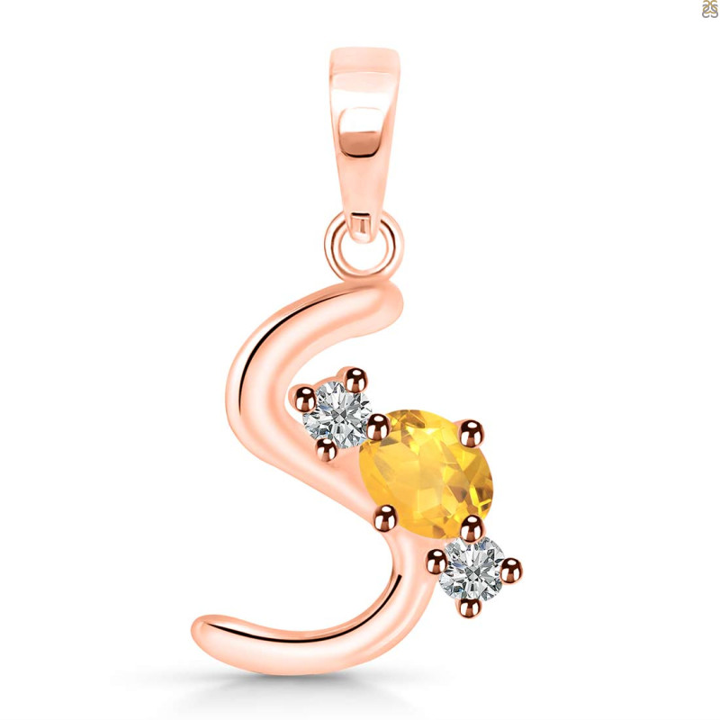 Citrine & White Topaz Alphabet S Pendant CIT-RDA-71.