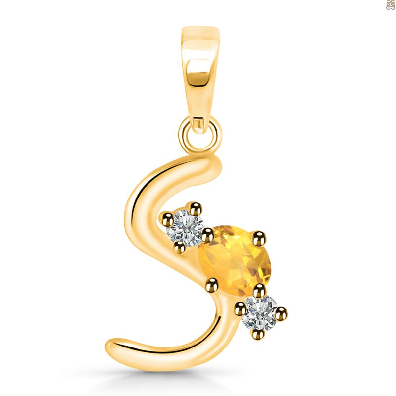 Citrine & White Topaz Alphabet S Pendant CIT-RDA-71.