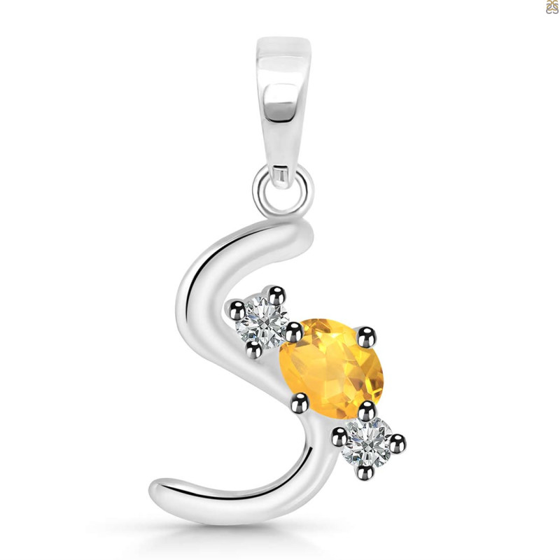 Citrine & White Topaz Alphabet S Pendant CIT-RDA-71.