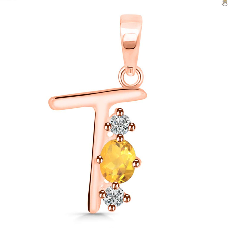 Citrine & White Topaz Alphabet T Pendant CIT-RDA-72.