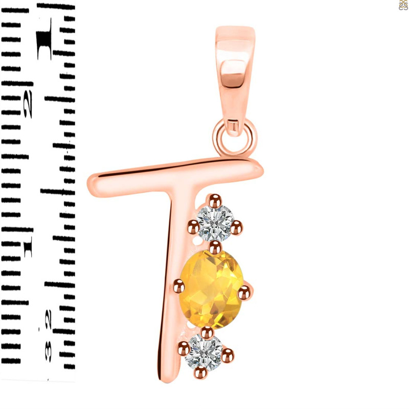 Citrine & White Topaz Alphabet T Pendant CIT-RDA-72.