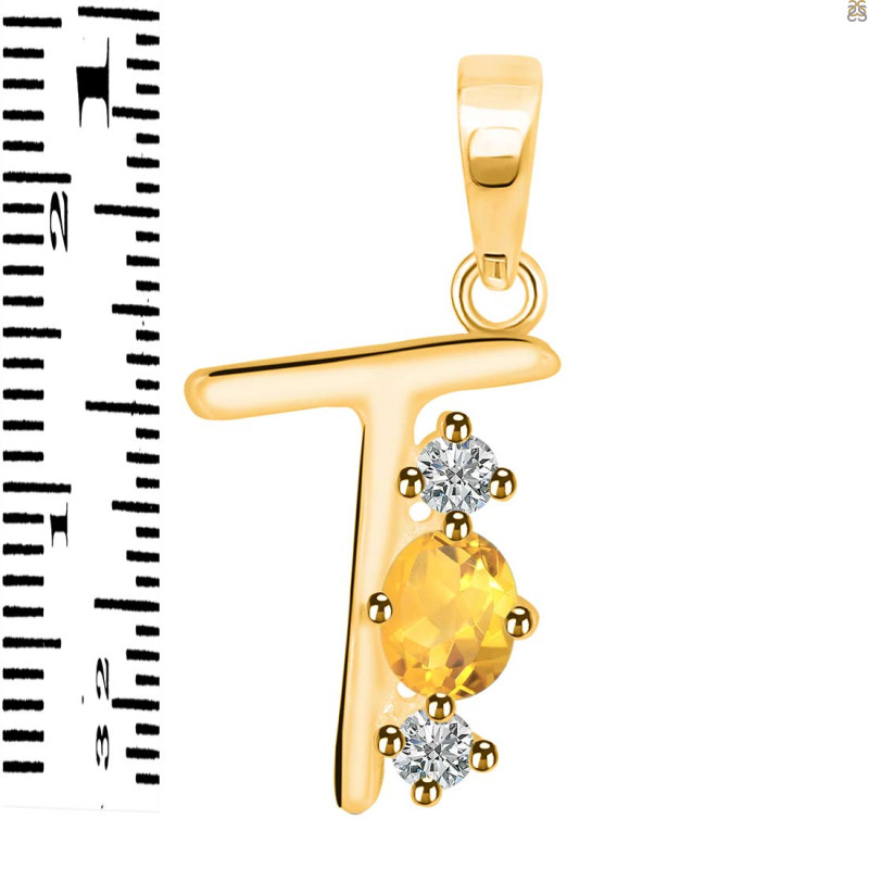 Citrine & White Topaz Alphabet T Pendant CIT-RDA-72.