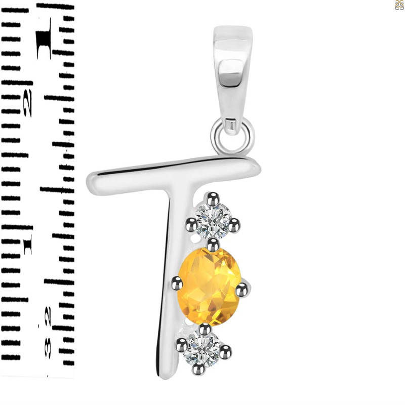 Citrine & White Topaz Alphabet T Pendant CIT-RDA-72.