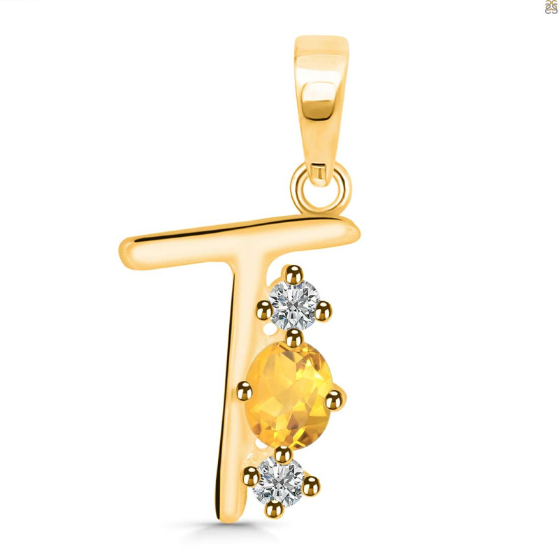 Citrine & White Topaz Alphabet T Pendant CIT-RDA-72.