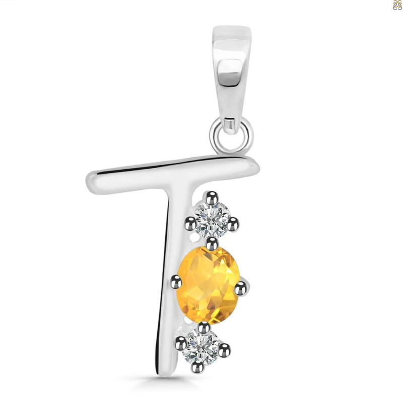 Citrine & White Topaz Alphabet T Pendant CIT-RDA-72.