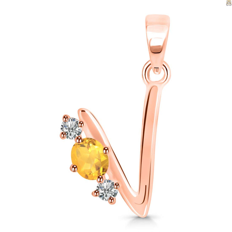 Citrine & White Topaz Alphabet V Pendant CIT-RDA-74.