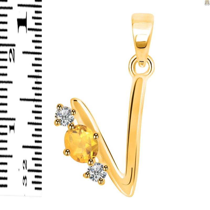 Citrine & White Topaz Alphabet V Pendant CIT-RDA-74.