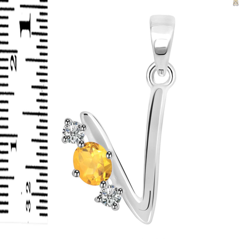 Citrine & White Topaz Alphabet V Pendant CIT-RDA-74.