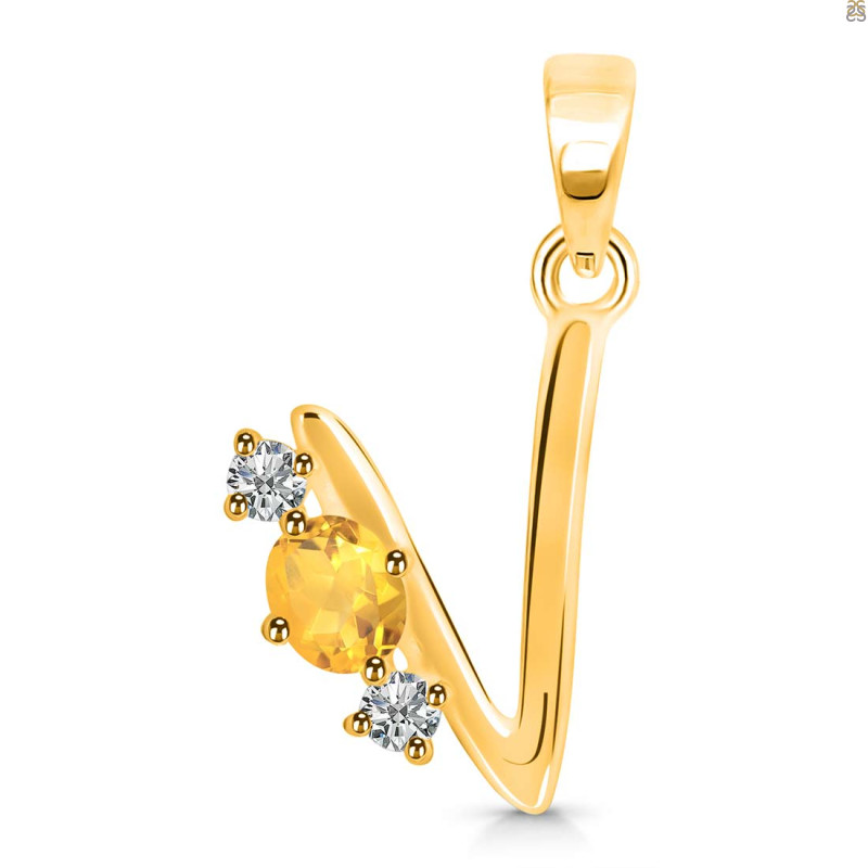Citrine & White Topaz Alphabet V Pendant CIT-RDA-74.