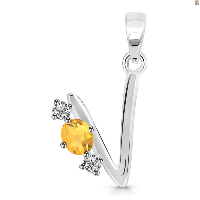 Citrine & White Topaz Alphabet V Pendant CIT-RDA-74.