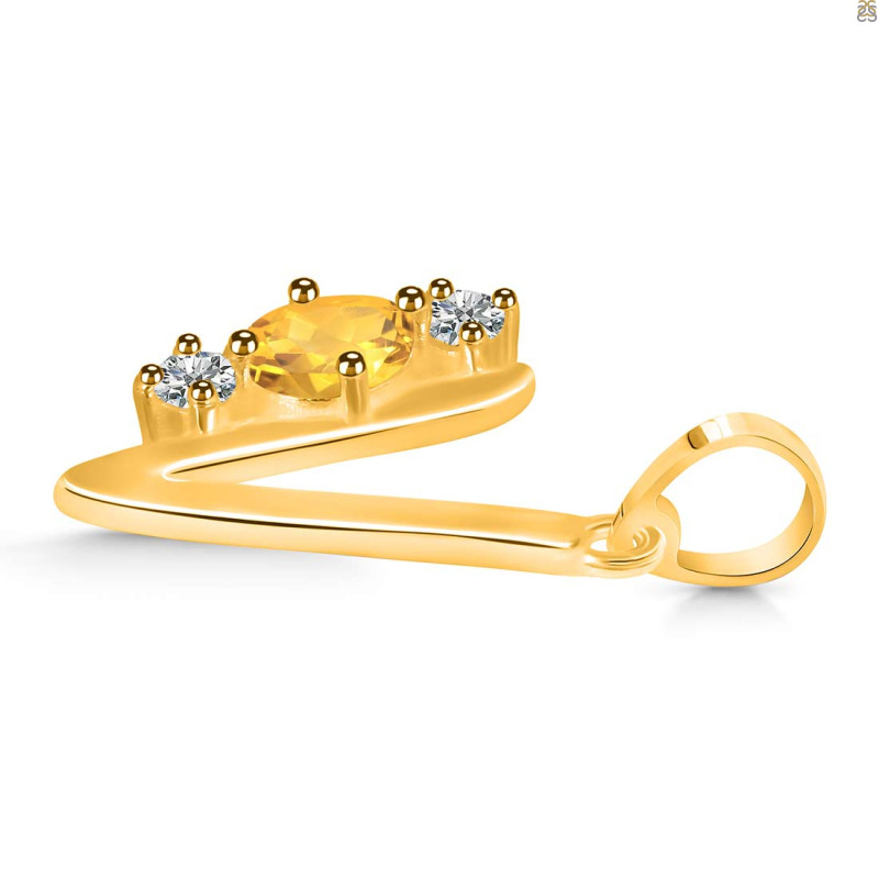 Citrine & White Topaz Alphabet V Pendant CIT-RDA-74.