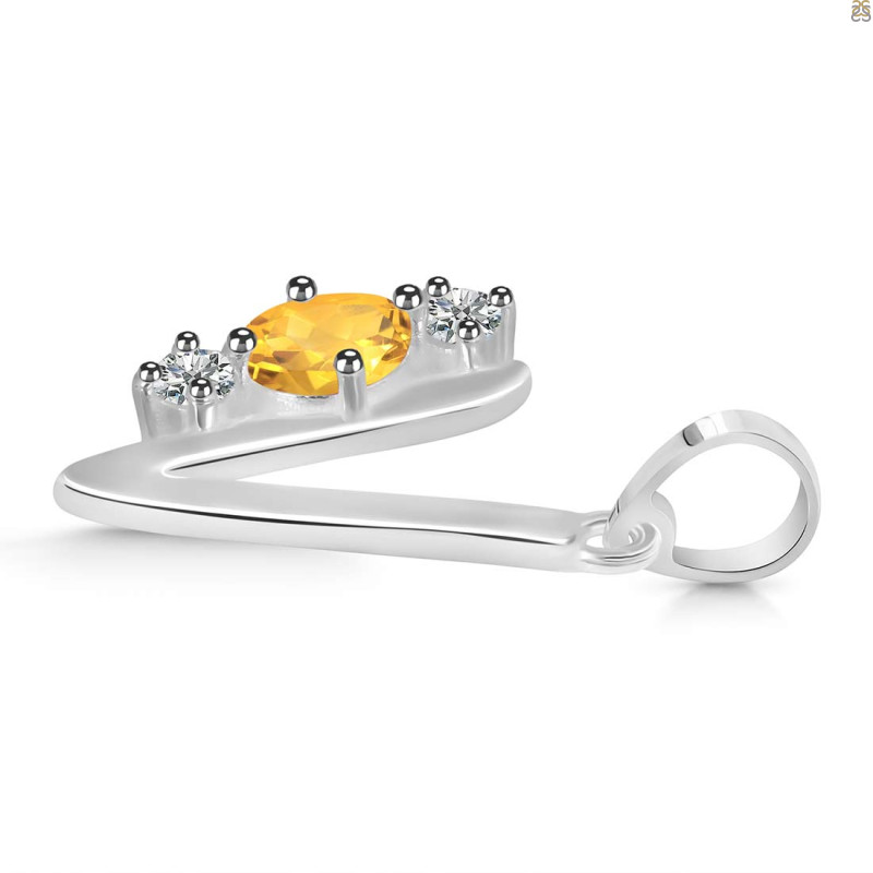 Citrine & White Topaz Alphabet V Pendant