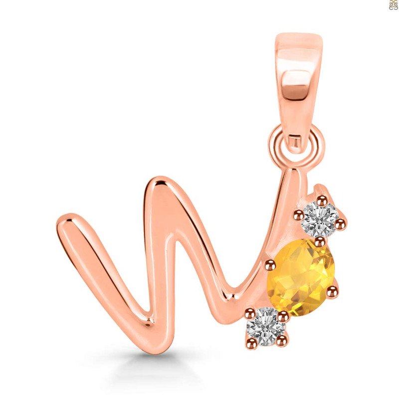 Citrine & White Topaz Alphabet W Pendant CIT-RDA-75.