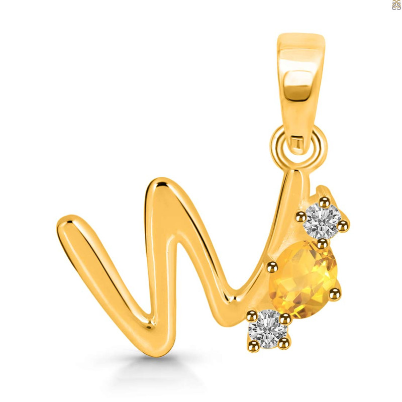 Citrine & White Topaz Alphabet W Pendant CIT-RDA-75.