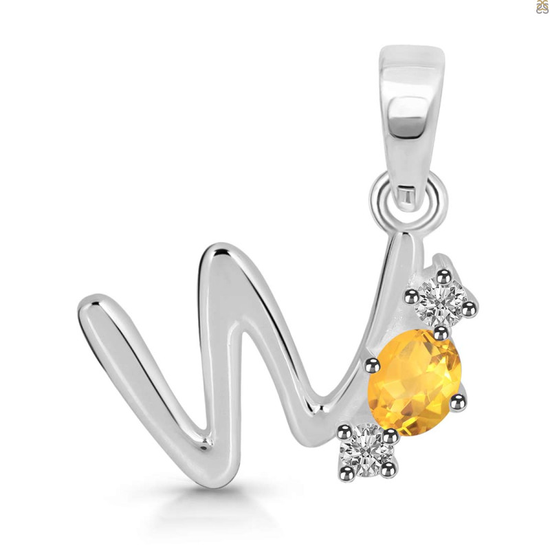 Citrine & White Topaz Alphabet W Pendant CIT-RDA-75.