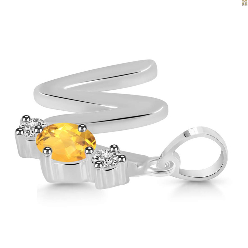 Citrine & White Topaz Alphabet W Pendant
