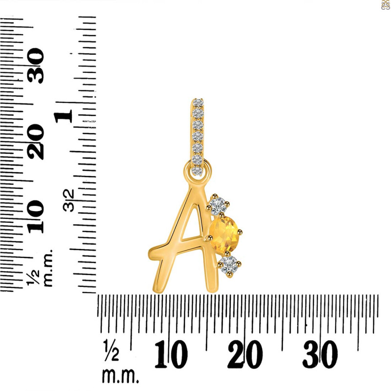 Citrine & White Topaz Alphabet A Pendant CIT-RDA-79.