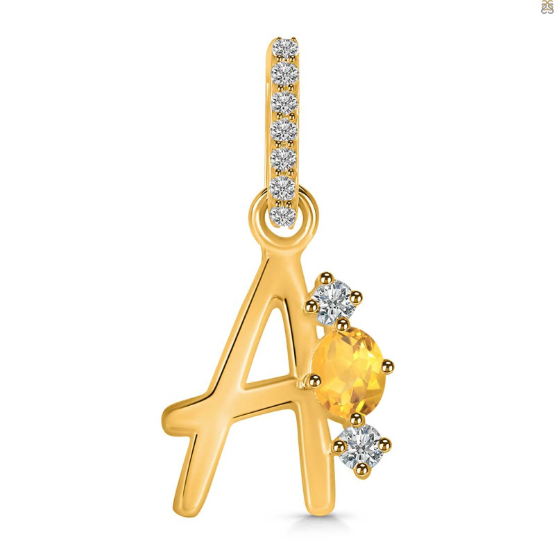 Citrine & White Topaz Alphabet A Pendant CIT-RDA-79.