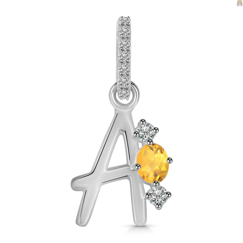 Citrine & White Topaz Alphabet A Pendant CIT-RDA-79.