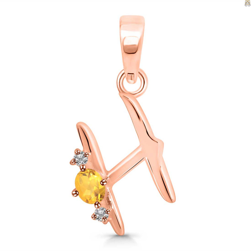 Citrine & White Topaz Alphabet H Pendant CIT-RDA-8.