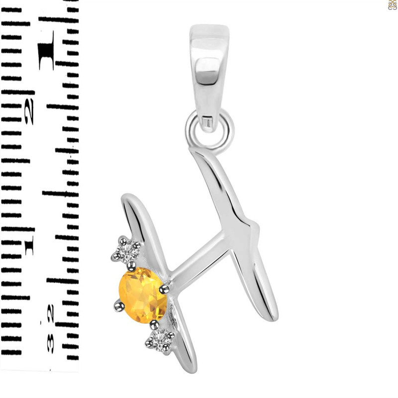 Citrine & White Topaz Alphabet H Pendant CIT-RDA-8.