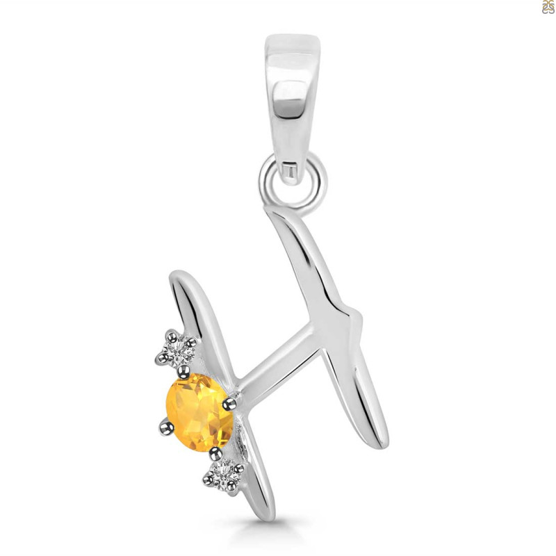 Citrine & White Topaz Alphabet H Pendant CIT-RDA-8.