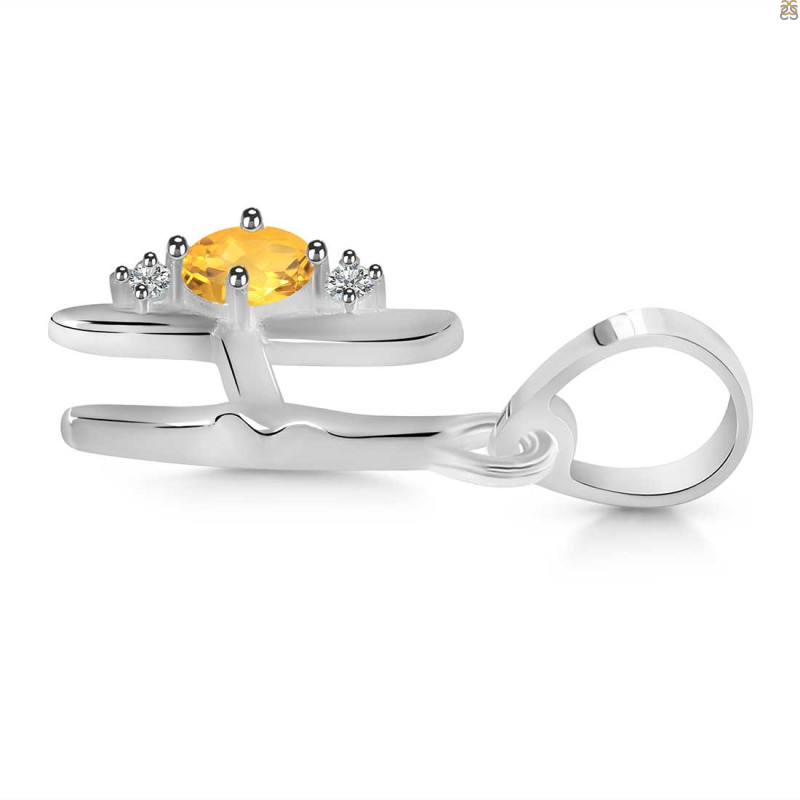 Citrine & White Topaz Alphabet H Pendant