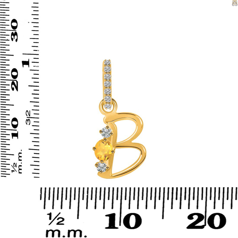 Citrine & White Topaz Alphabet B Pendant CIT-RDA-80.