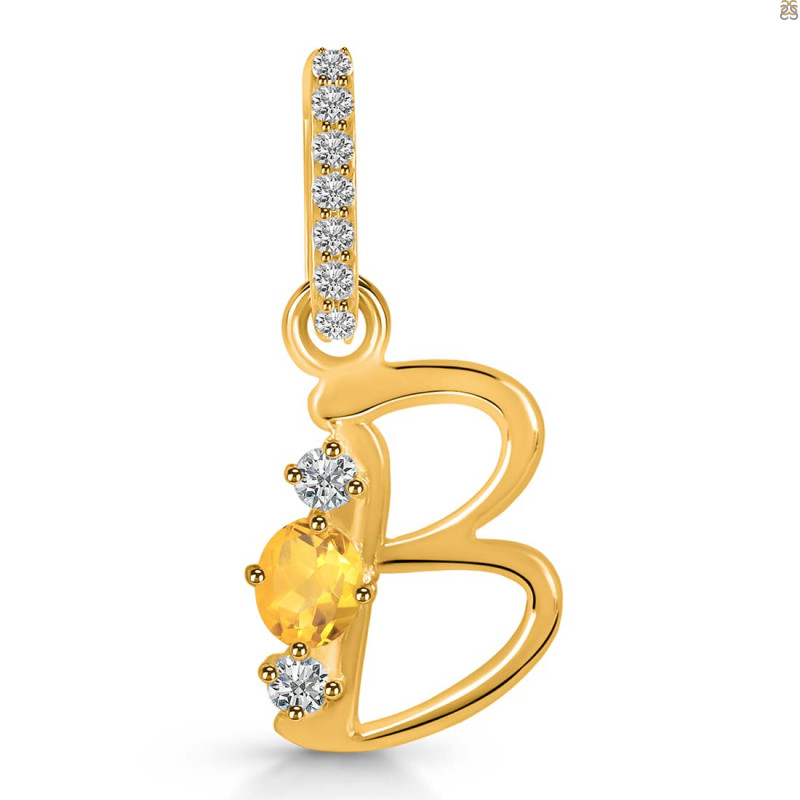 Citrine & White Topaz Alphabet B Pendant CIT-RDA-80.