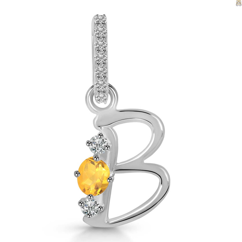 Citrine & White Topaz Alphabet B Pendant CIT-RDA-80.
