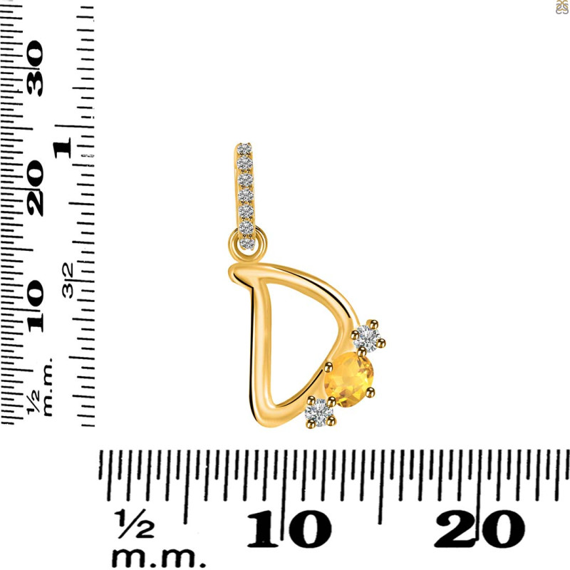 Citrine & White Topaz Alphabet D Pendant CIT-RDA-82.