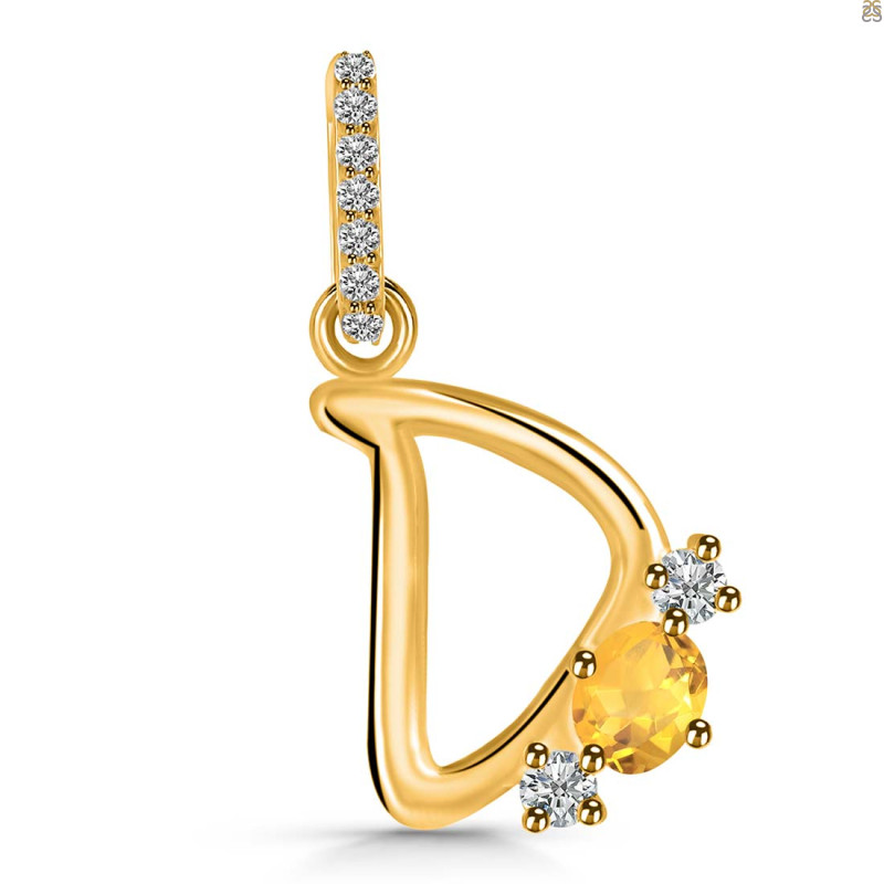 Citrine & White Topaz Alphabet D Pendant CIT-RDA-82.