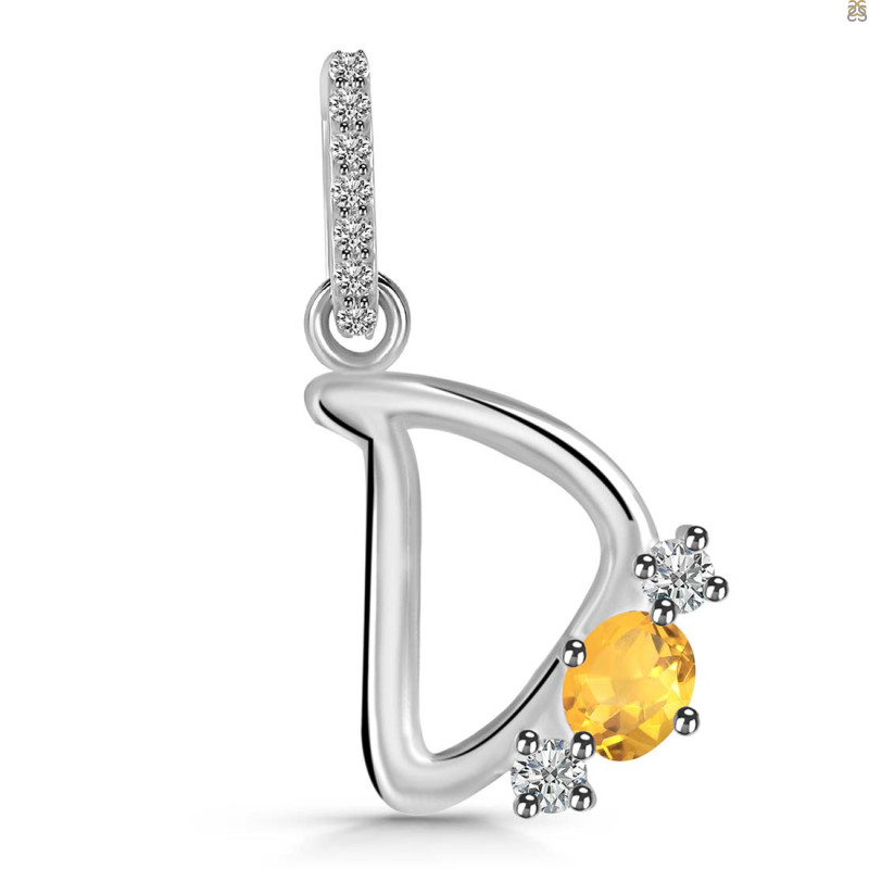 Citrine & White Topaz Alphabet D Pendant CIT-RDA-82.
