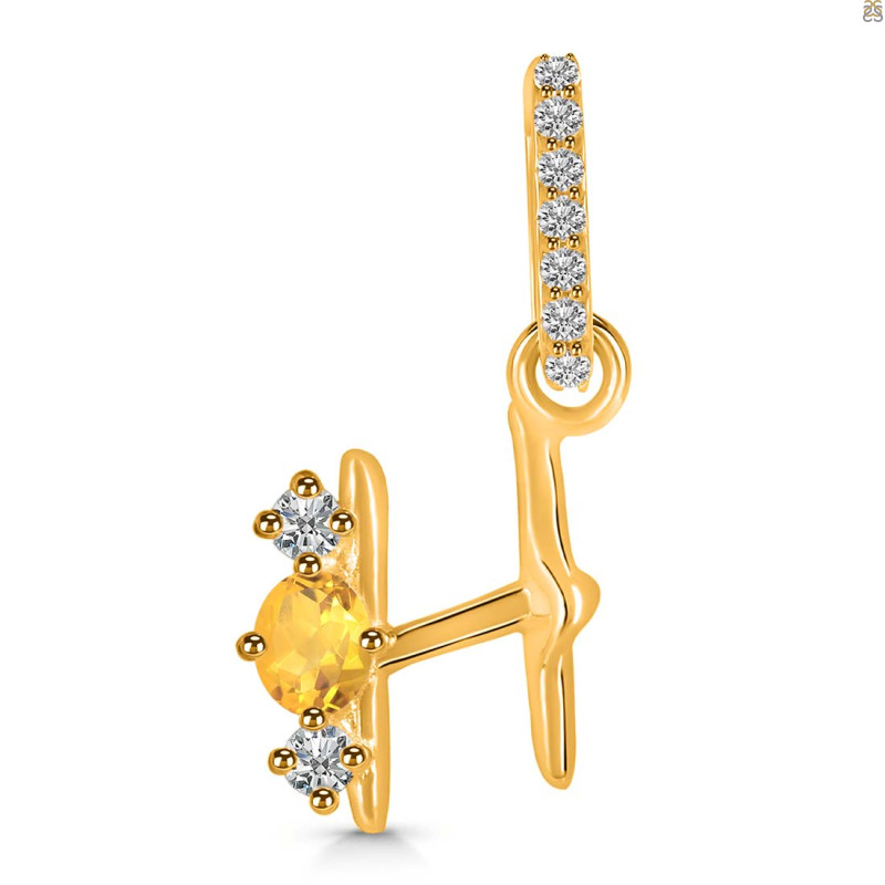 Citrine & White Topaz Alphabet H Pendant CIT-RDA-86.