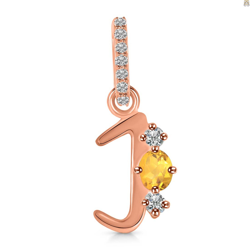 Citrine & White Topaz Alphabet J Pendant CIT-RDA-88.