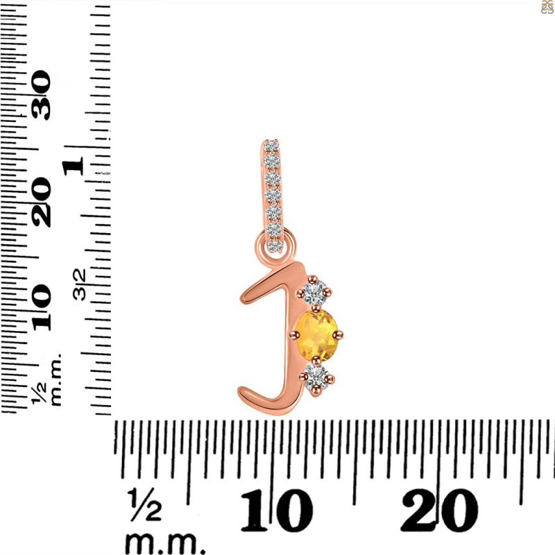 Citrine & White Topaz Alphabet J Pendant CIT-RDA-88.