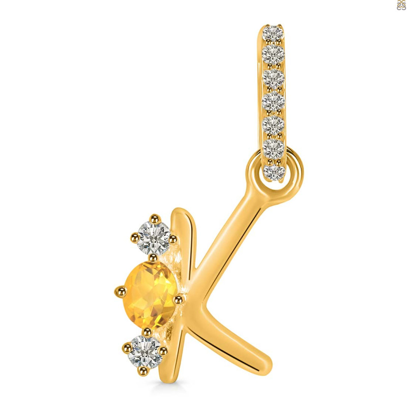 Citrine & White Topaz Alphabet K Pendant CIT-RDA-89.