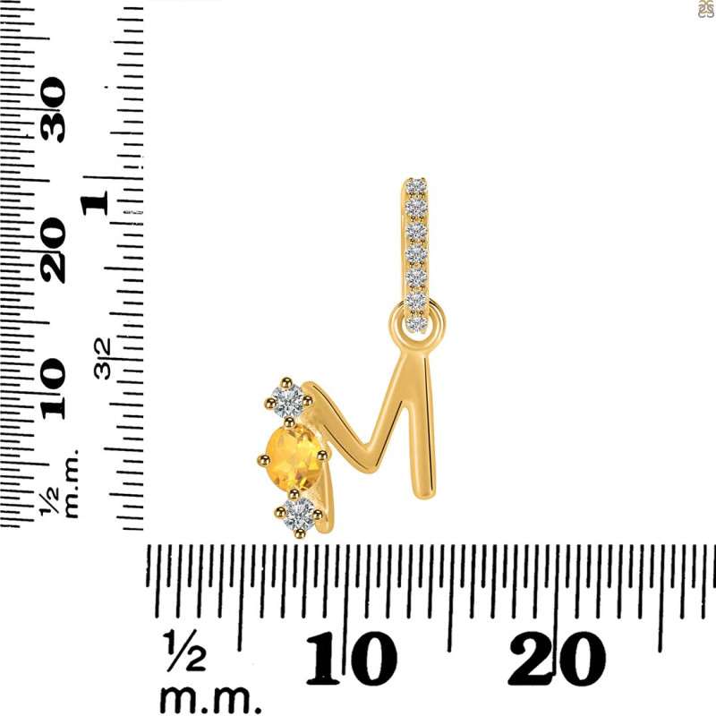 Citrine & White Topaz Alphabet M Pendant CIT-RDA-91.
