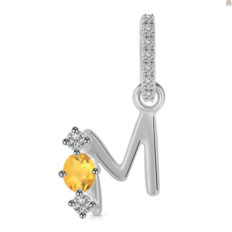 Citrine & White Topaz Alphabet M Pendant CIT-RDA-91.