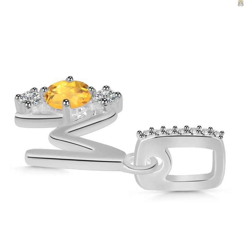 Citrine & White Topaz Alphabet M Pendant