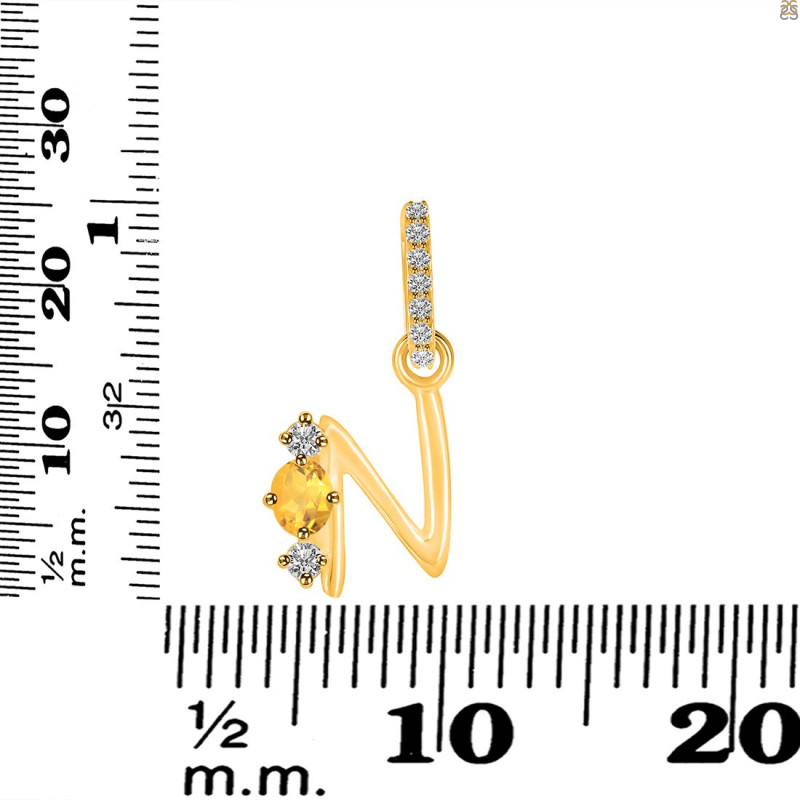 Citrine & White Topaz Alphabet N Pendant CIT-RDA-92.