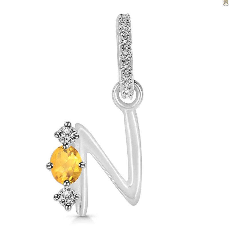 Citrine & White Topaz Alphabet N Pendant CIT-RDA-92.