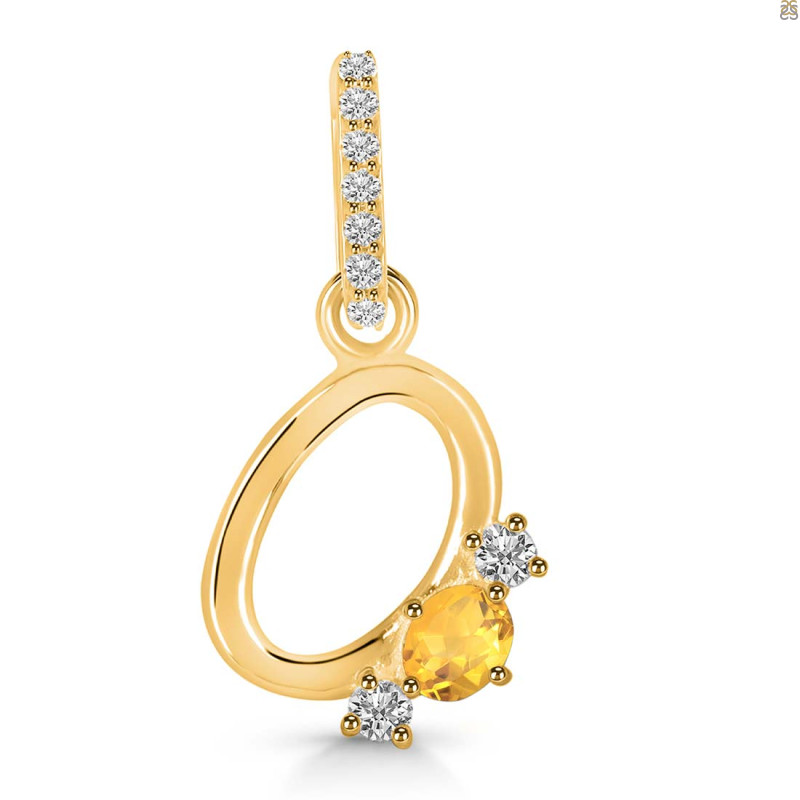Citrine & White Topaz Alphabet O Pendant CIT-RDA-93.